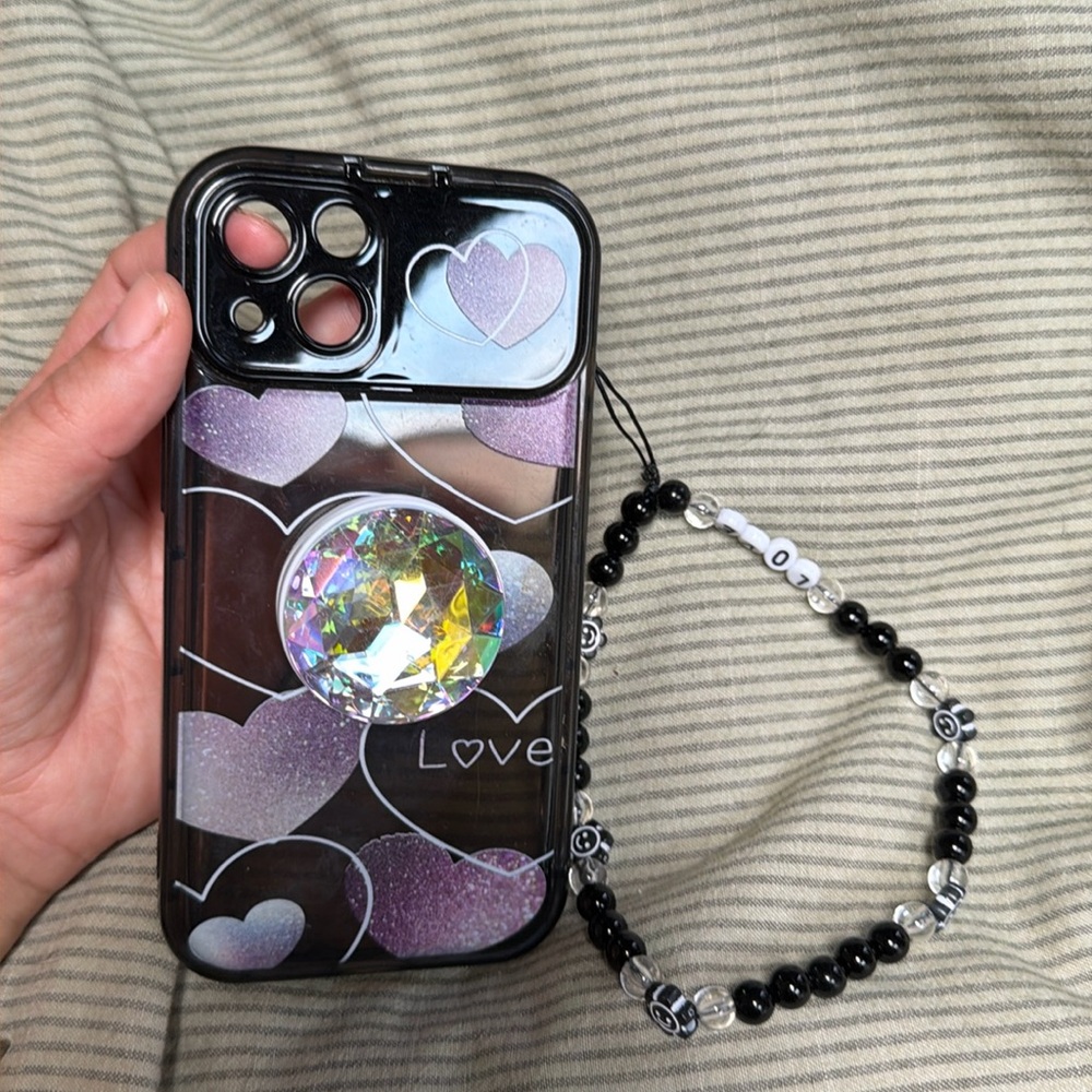 Blinging crystal Black and Purple Heart “love” Iphone Case set